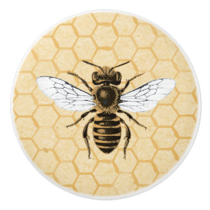 Vintage Honeybee and Honeycomb Ceramic Knob