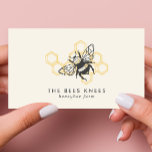 Vintage Honeybee Beekeeper  Business Card<br><div class="desc">This trendy business card features a vintage bee logo with a black honeybee against a yellow honeycomb background. The perfect design for beekeepers and apiary businesses. Customize it with your name and information today!</div>