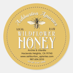 Vintage Honeybee Classy Yellow Pure Raw Honey Classic Round Sticker