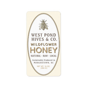 Vintage Honeybee Honey Custom Oval Label White