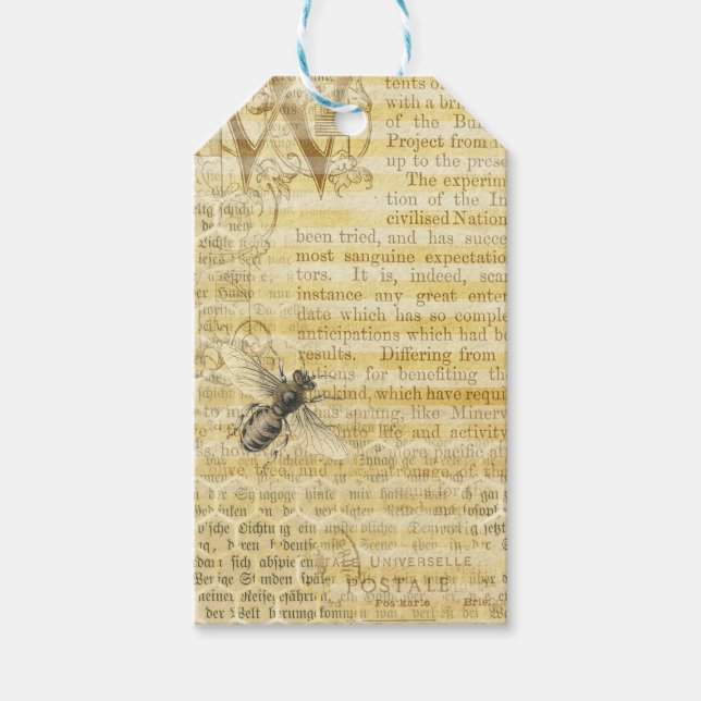 Vintage Honeybee Script Scrapbook  Gift Tags (Front)
