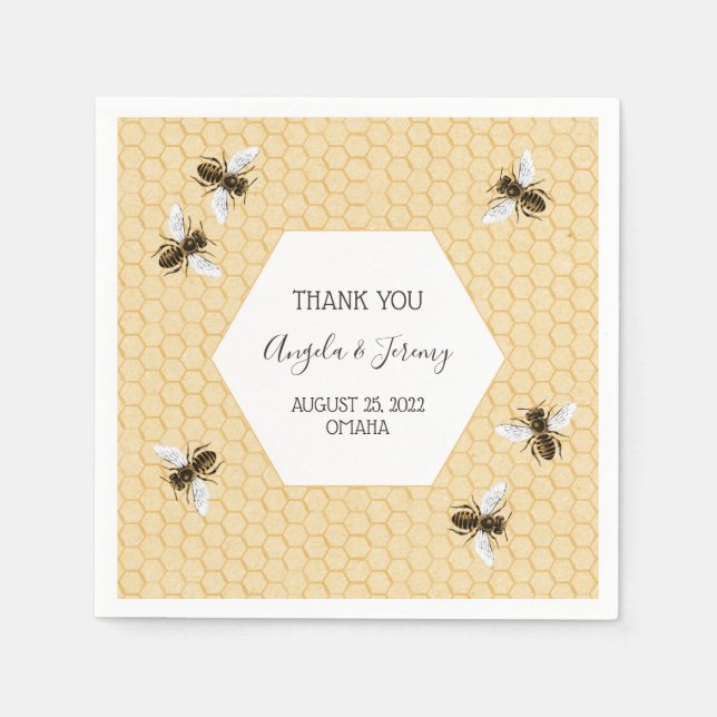 Vintage Honeybee Wedding Napkin (Front)