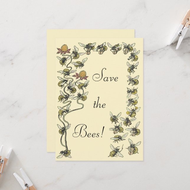 Vintage Honeybees Playing Music Save the Bees   Card (Front/Back In Situ)