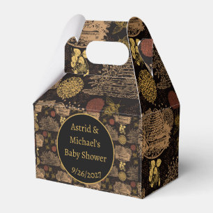 Vintage Honeycomb Bee Black Baby Shower  Favor Box