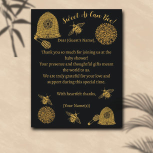 Vintage Honeycomb Bee Black Baby Shower Thank You Card