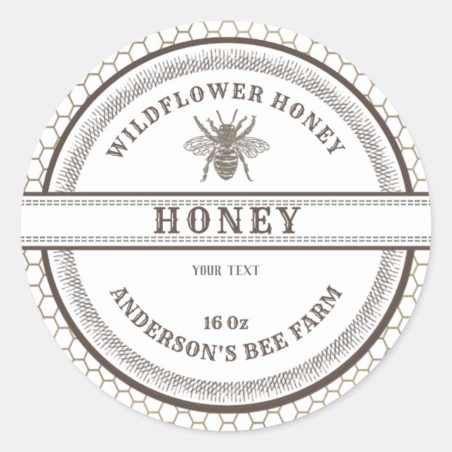 Vintage honeycomb bee honey jar label  (Front)