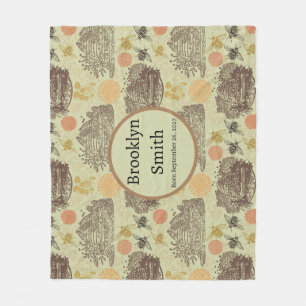 Vintage Honeycomb Bee Sage Fleece Blanket