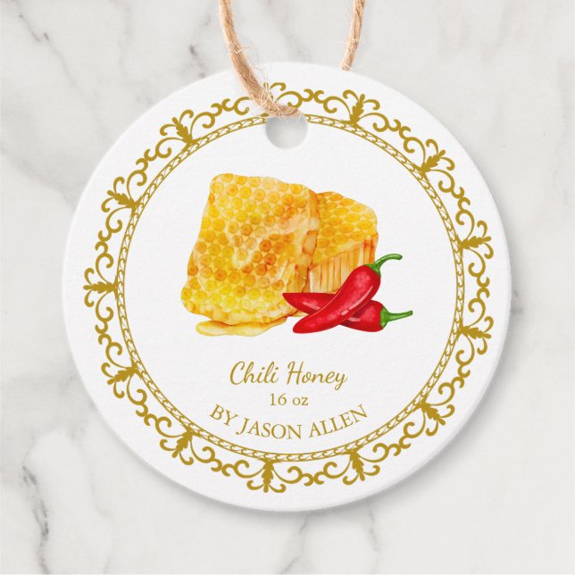 Vintage Honeycomb Chili Infused Honey Hang Tag (Front)