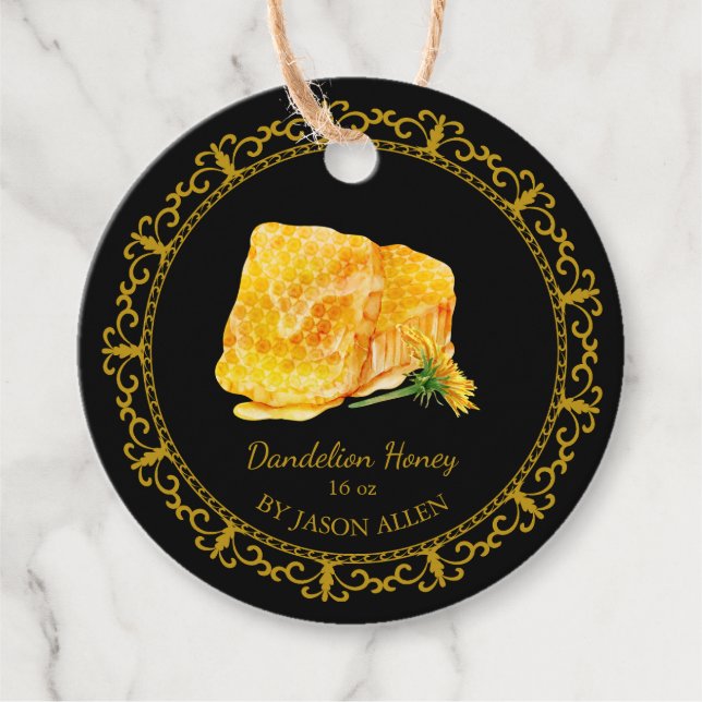 Vintage Honeycomb Dandelion Infused Honey Hang Tag (Front)