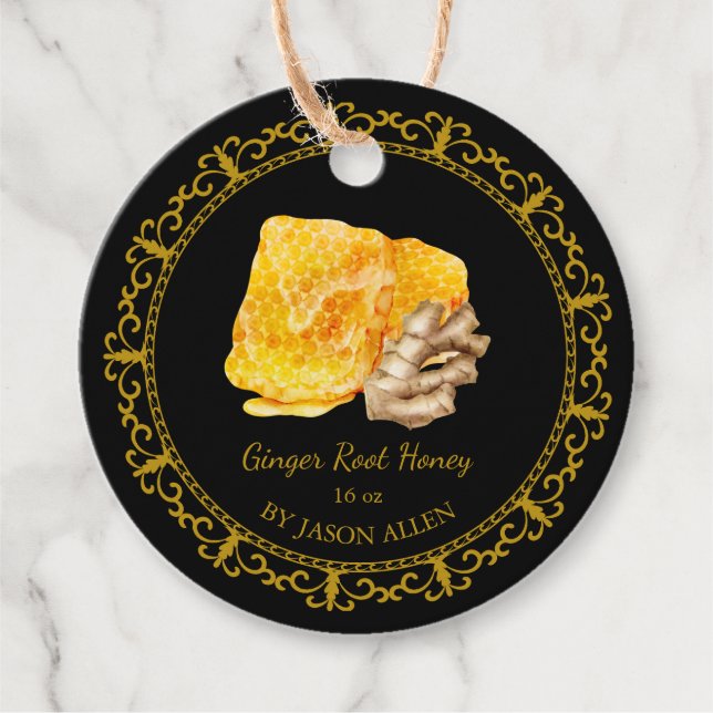 Vintage Honeycomb Ginger Infused Honey Hang Tag (Front)
