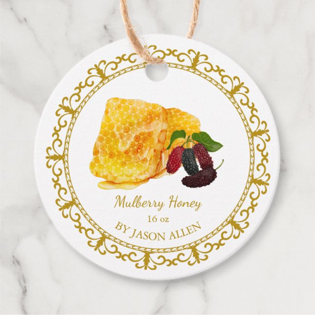 Vintage Honeycomb Mulberry Infused Honey Hang Tag (Front)