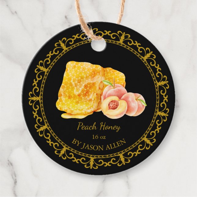 Vintage Honeycomb Peach Infused Honey Hang Tag (Front)