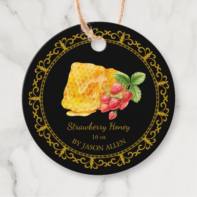 Vintage Honeycomb Strawberry Honey Hang Tag (Front)