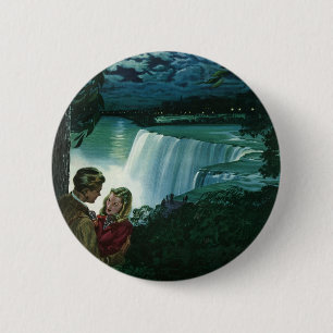 Vintage Honeymoon Love, Newlyweds at Niagara Falls 2 Inch Round Button