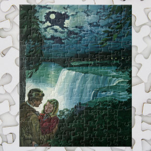 Vintage Honeymoon Love, Newlyweds at Niagara Falls Jigsaw Puzzle