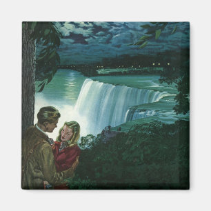 Vintage Honeymoon Love, Newlyweds at Niagara Falls Magnet