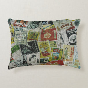 Vintage Hong Kong advertisement wall. Accent Pillow