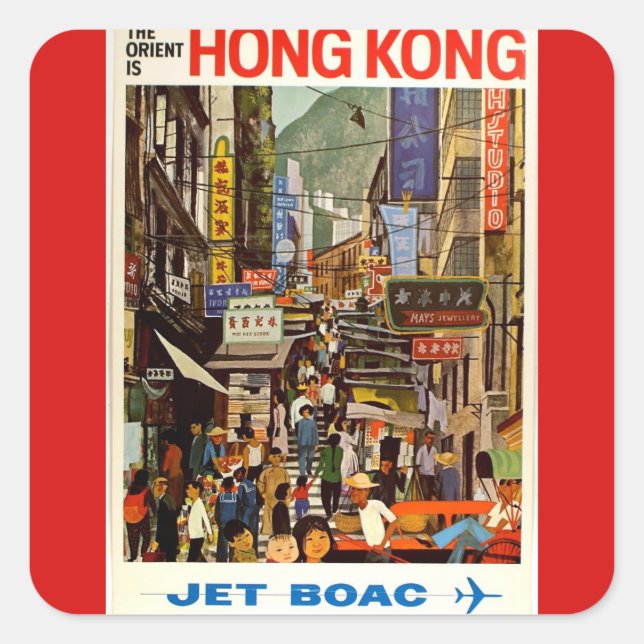 Vintage Hong Kong Airline Travel Advertisement Square Sticker (Front)