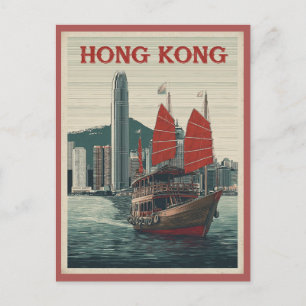 Vintage Hong Kong City Skyline Harbor Travel Postcard