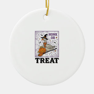 Vintage Honk Or Treat Witch Goose Halloween Shirt_ Ceramic Ornament