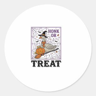 Vintage Honk Or Treat Witch Goose Halloween Shirt_ Classic Round Sticker
