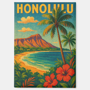Vintage  Honolulu Oahu Hawaii  Beach Hawaii Travel Magnet