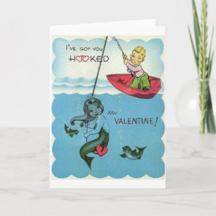 Vintage Hooked Mermaid Valentine's Day Card