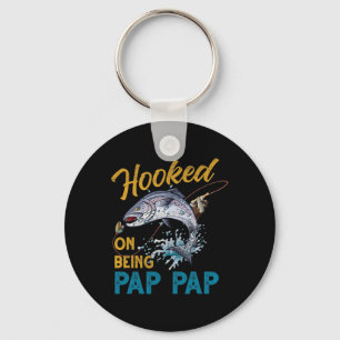 Vintage Hooked On Being Pap Pap Funny Fishing Fath Keychain
