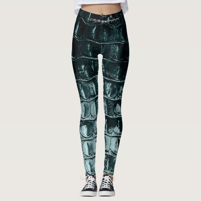 VINTAGE "HORNBACK" ALLIGATOR  TEAL LEGGINGS (Front)