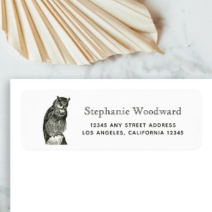 Vintage Horned Owl Black and White Return Address