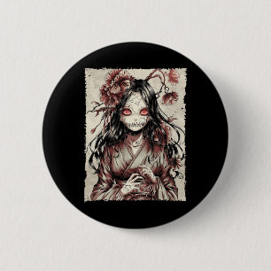 Vintage Horror Anime Girl Manga Japanese Creepy Ha 2 Inch Round Button