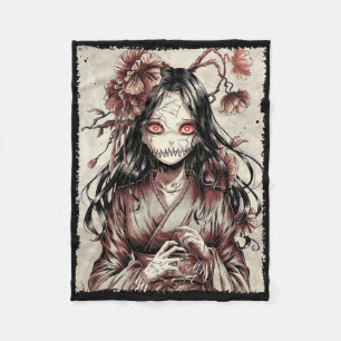 Vintage Horror Anime Girl Manga Japanese Creepy Ha Fleece Blanket