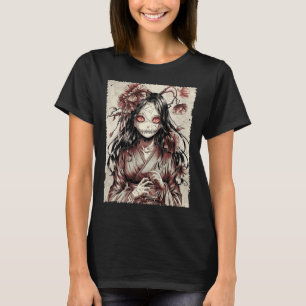 Vintage Horror Anime Girl Manga Japanese Creepy Ha T-Shirt