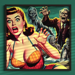 Vintage Horror Creepy Girl Poster