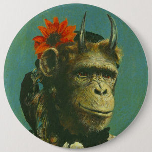 Vintage Horror Monkey Demon Badge Button