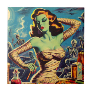 Vintage Horror Mummy Girl Tile