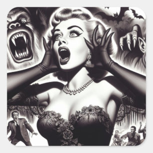 Vintage Horror Pin-up Square Sticker