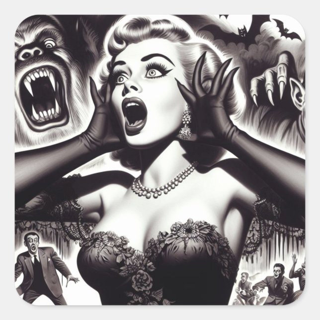 Vintage Horror Pin-up Square Sticker (Front)