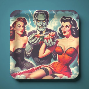 Vintage Horror Pin-ups Paper Plate
