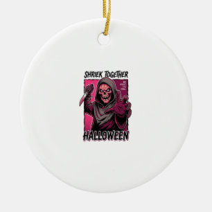 Vintage Horror Shirt with Engraved Slasher Hallowe Ceramic Ornament