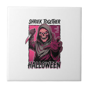 Vintage Horror Shirt with Engraved Slasher Hallowe Tile