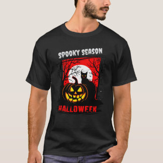 Vintage Horror: Spooky Pumpkin & Cat Halloween T-Shirt
