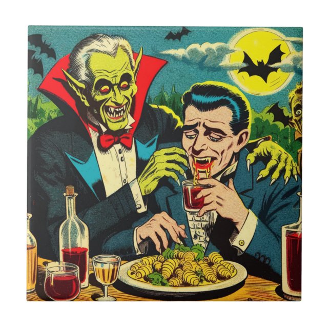 Vintage Horror Vampire Comics Tile (Front)