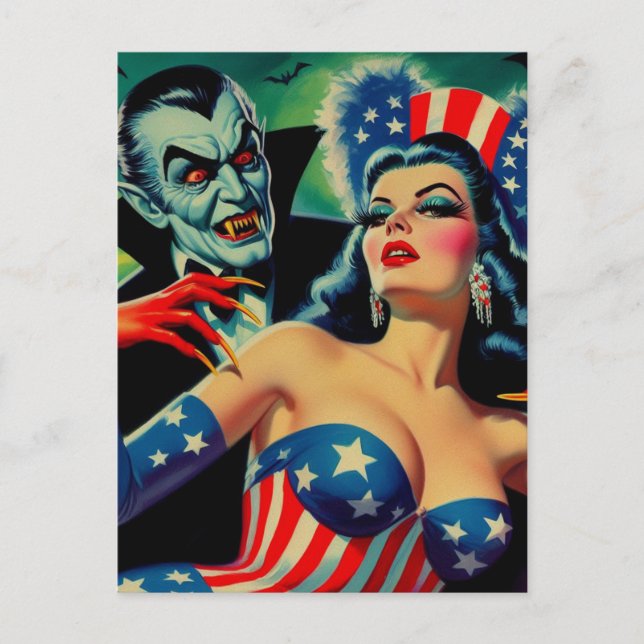 Vintage Horror Vampire Girl Postcard (Front)