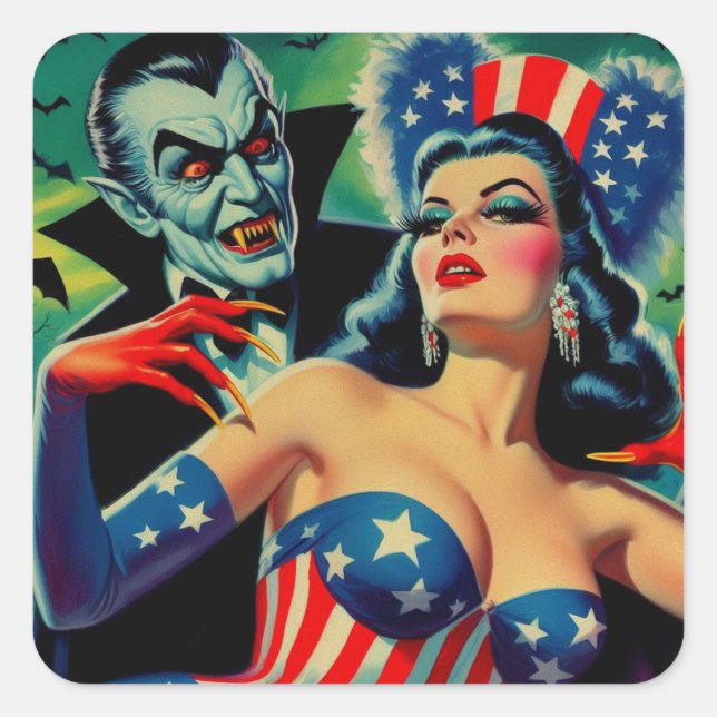 Vintage Horror Vampire Girl Square Sticker (Front)