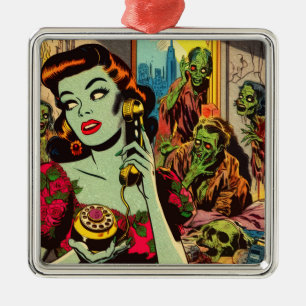 Vintage Horror Zombie Comics Metal Ornament