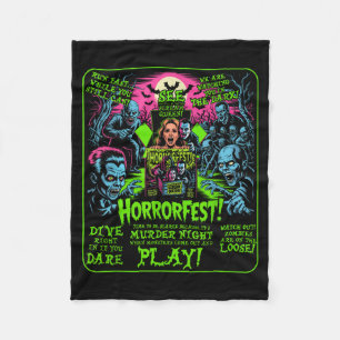 Vintage Horrorfest Poster Halloween Movie Old Time Fleece Blanket