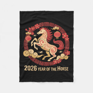 Vintage Horse 2026 Zodiac Chinese New Year Of The  Fleece Blanket