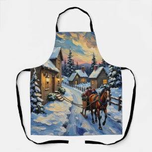 Vintage Horse and Sleigh on Snowy Christmas Apron