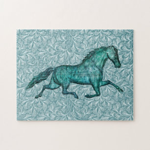 Vintage Horse Art Aqua Blue Puzzle